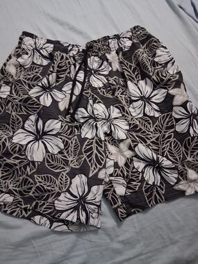 Islander Black White Floral Swim Trunks